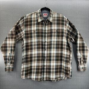 Wrangler Mens 100% Cotton Lightweight Long Sleeve Casual Plaid Button Up Shirt L
